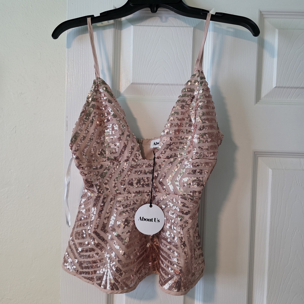 About Us Blush Sequin Crop Top